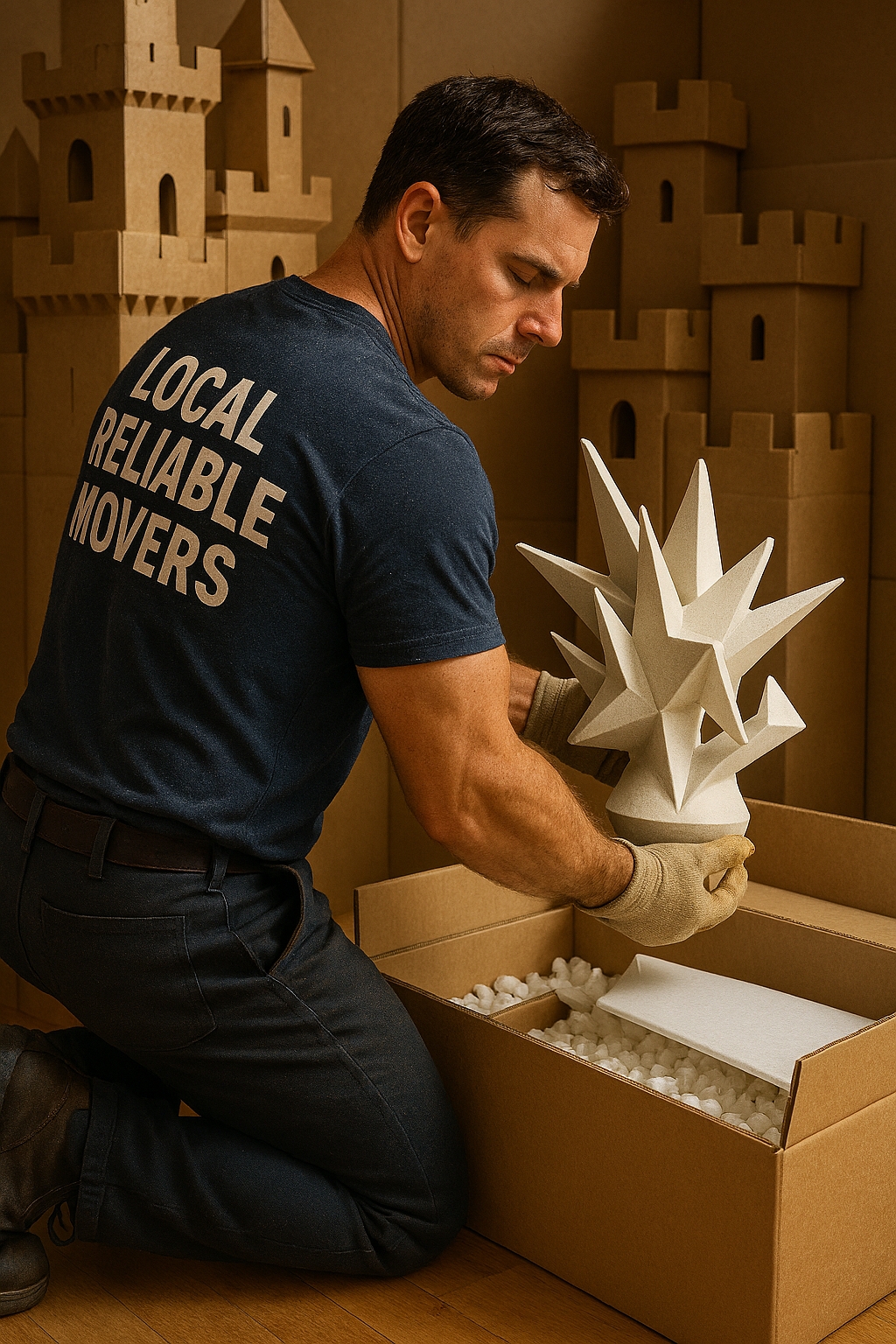 a man in a blue shirt is holding a large starfish