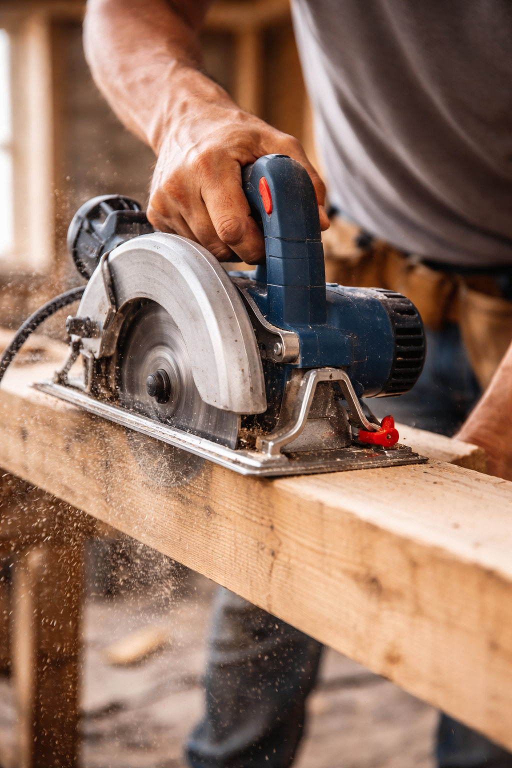 A friendly LH Build Group worker cutting the frame for a new build