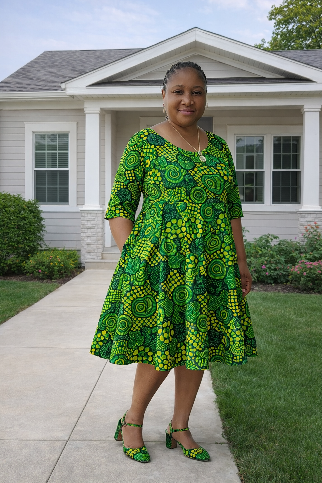 Elegant Knee-Length Ankara Gown for Casual Outings
