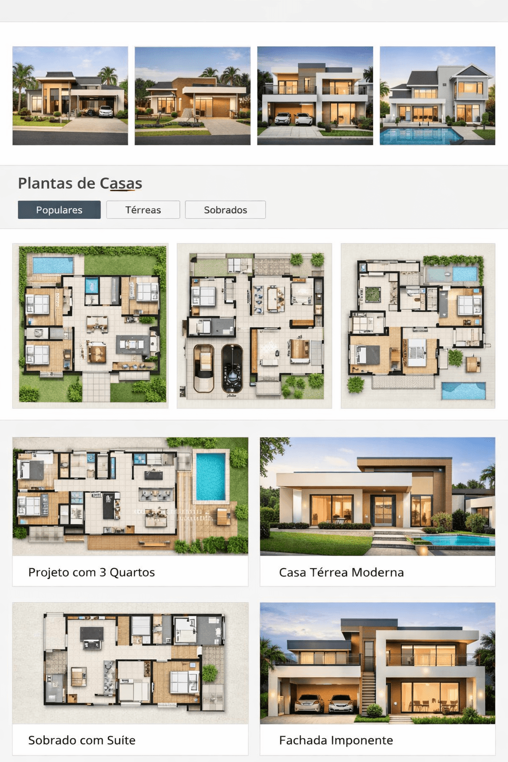 Projetos arquitetônicos prontos. diversos modelos de plantas e fachadas residenciais prontas