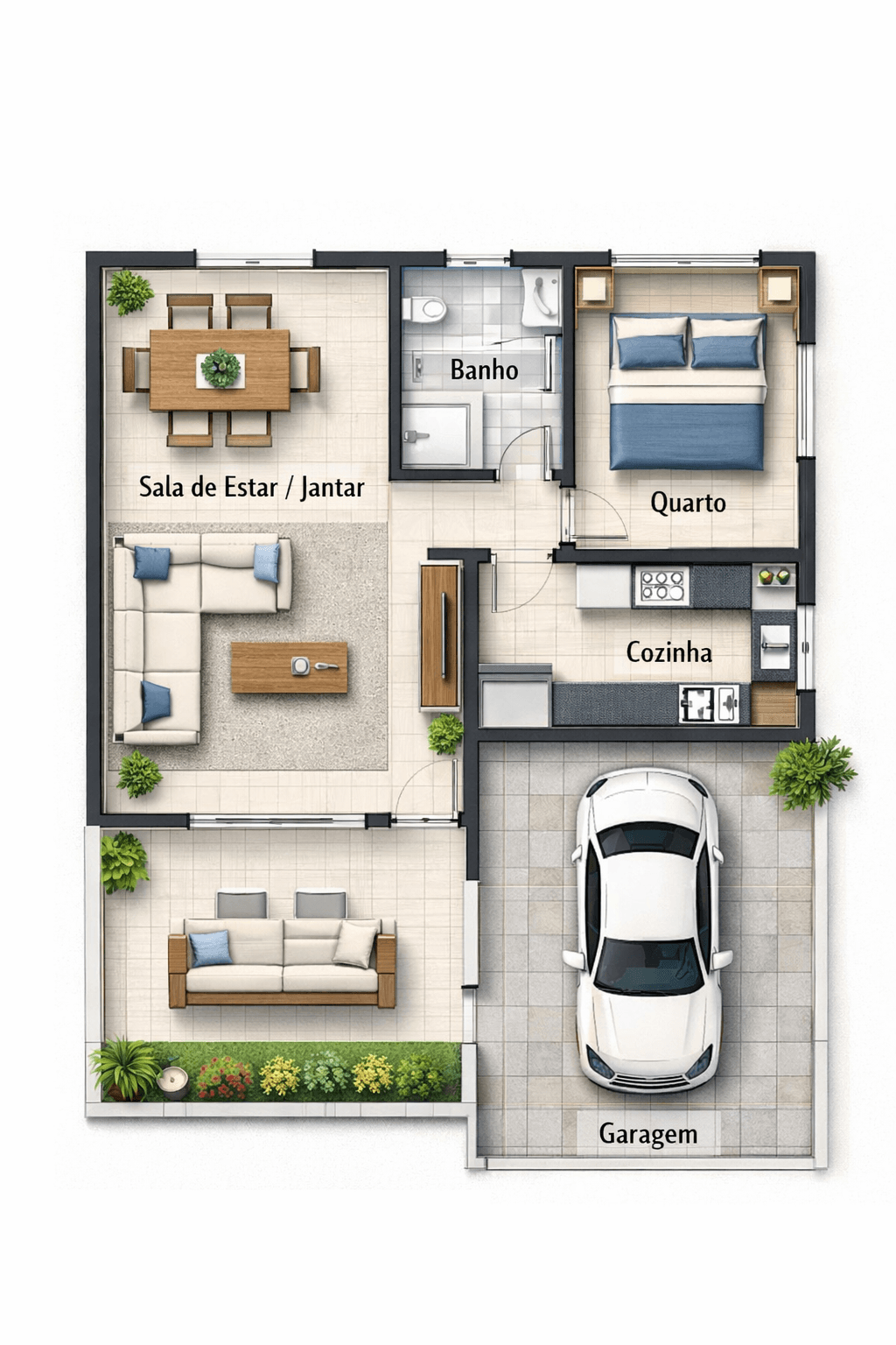 Projetos/plantas prontas: planta baixa de um projeto arquitetônico residencial com quarto, sala,