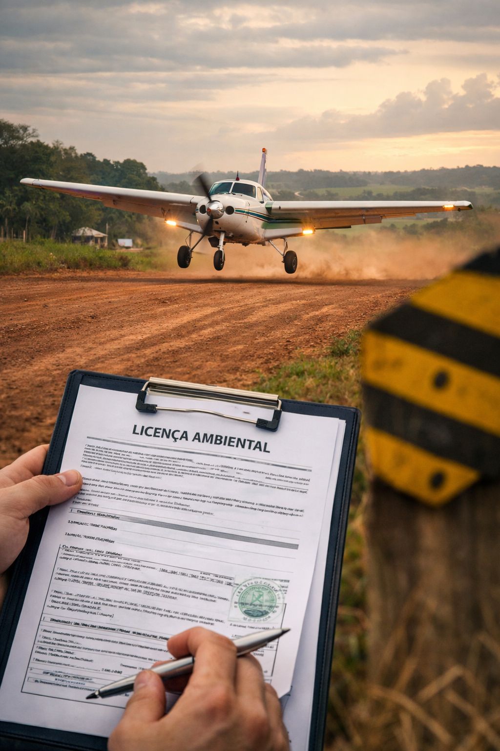 Avião executivo estacionado em aeródromo rural representando licenciamento ambiental de pistas em MT