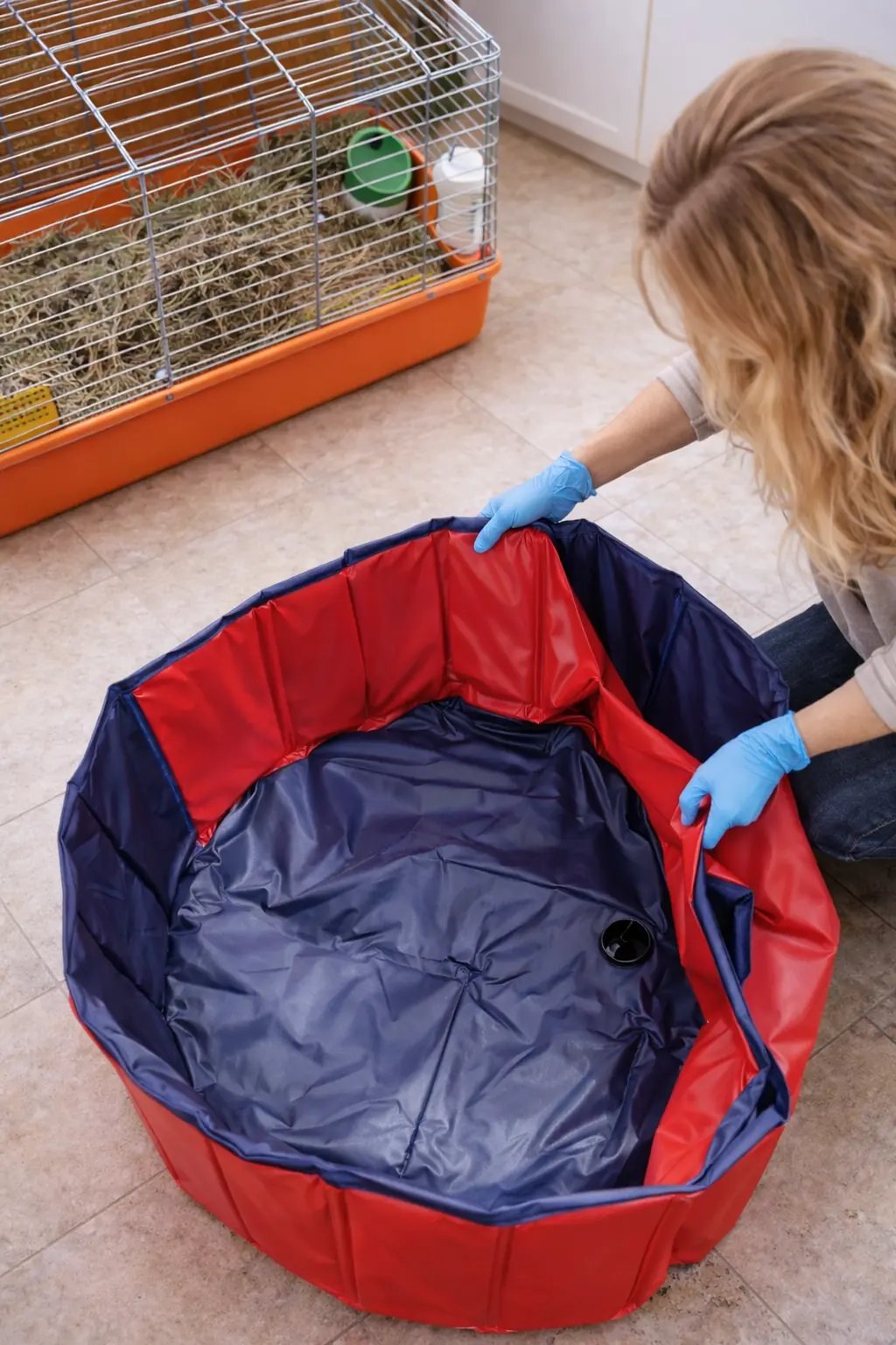 mise en place de la zone tampon sécurisée qui est un enclos pour animaux le temps du nettoyage