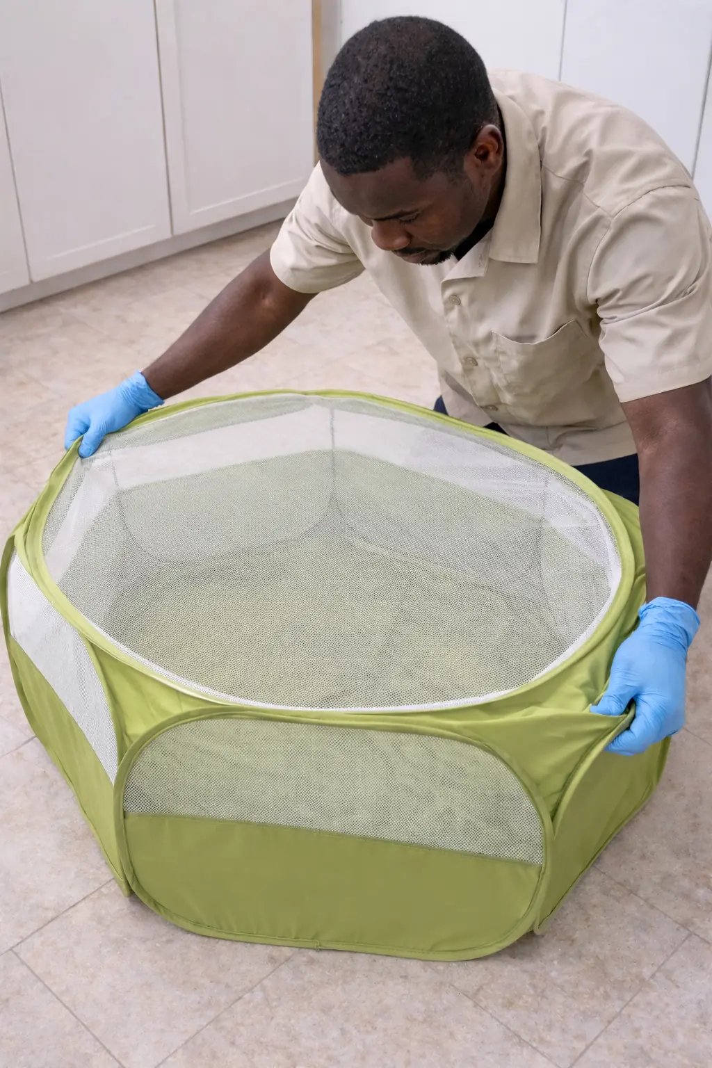 pose de la zone sécurisée pour animaux par un technicien 