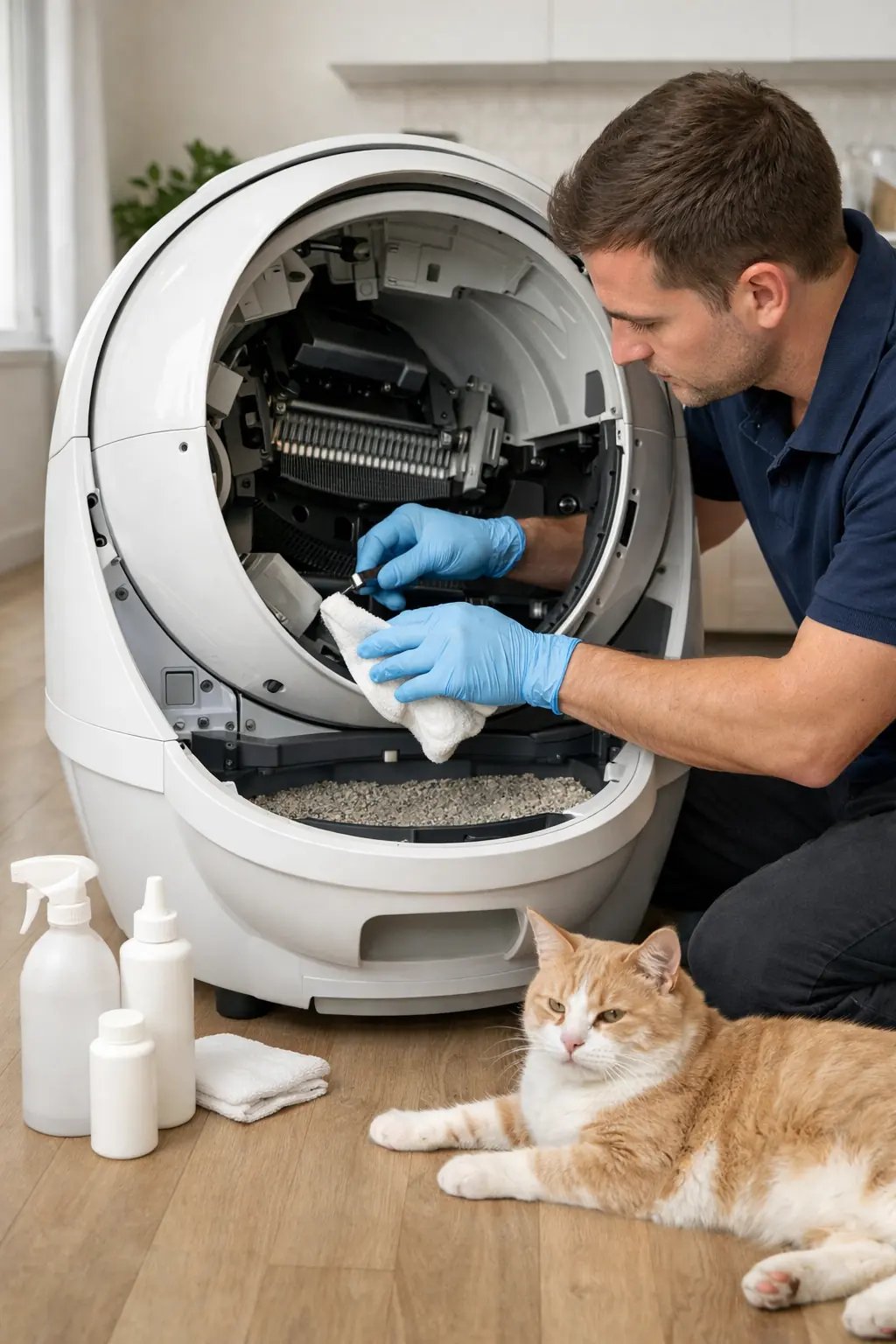 technicien La Vie Sans Crotte qui réalise un entretien approfondi premium du robot d'un client