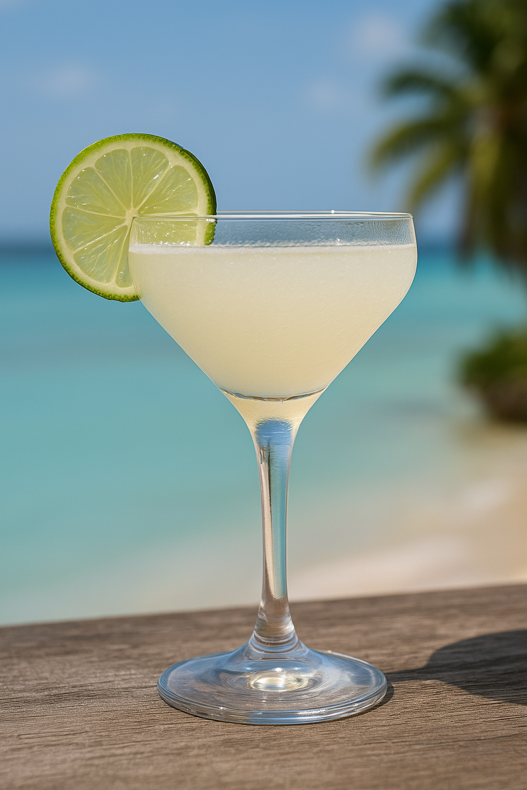 Classic Daiquiri cocktail in a coupe glass with lime garnish, served cold