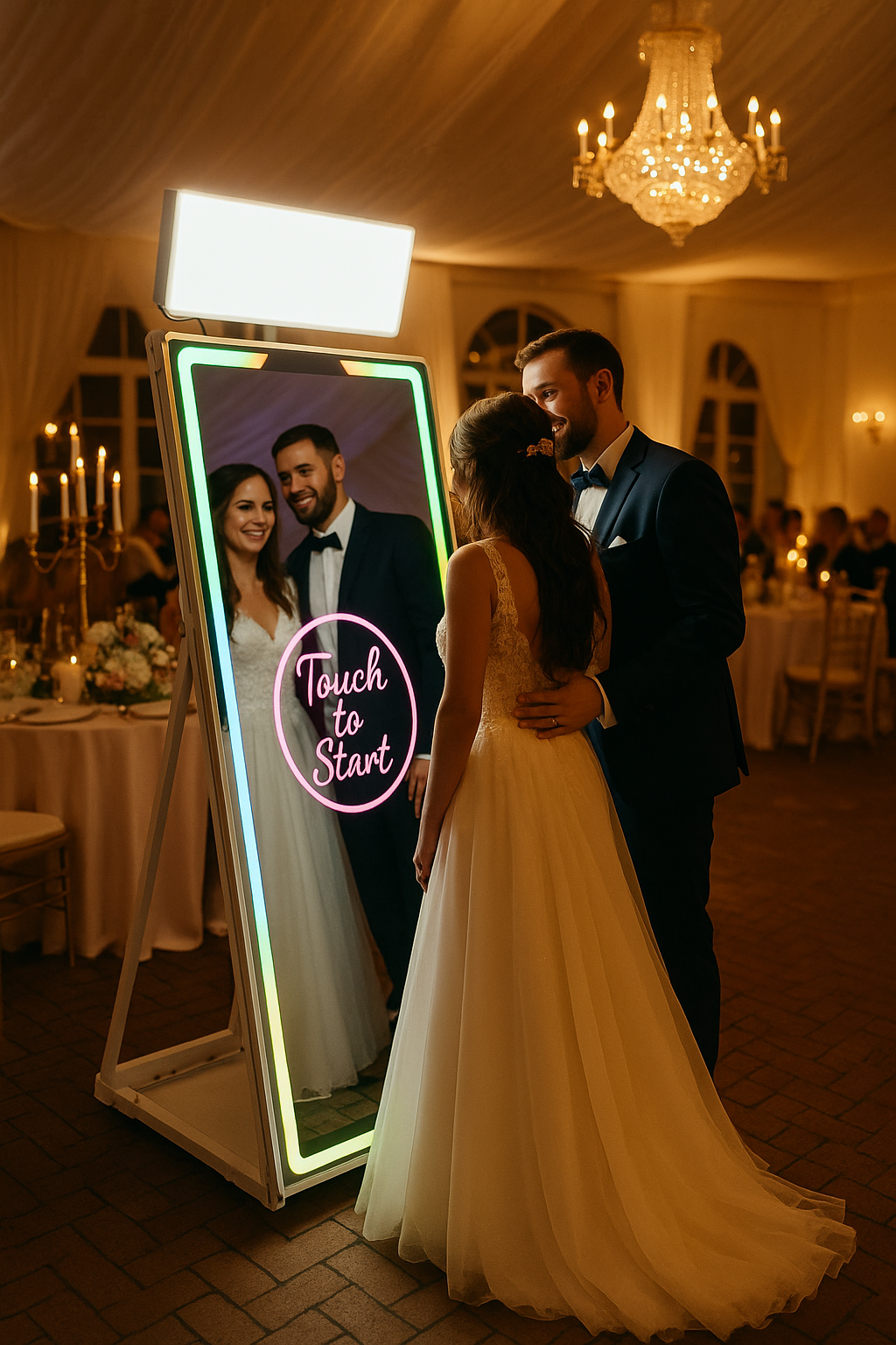 Hochzeiten profitieren vom VIP Design des Fotospiegels, Hochzeitsgäste sind VIP Gäste Fotobox mieten