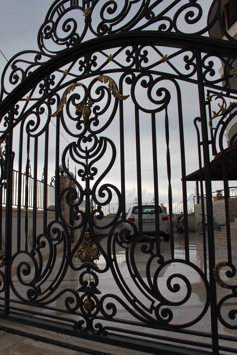 Portail de garage en fer forgé noir et or