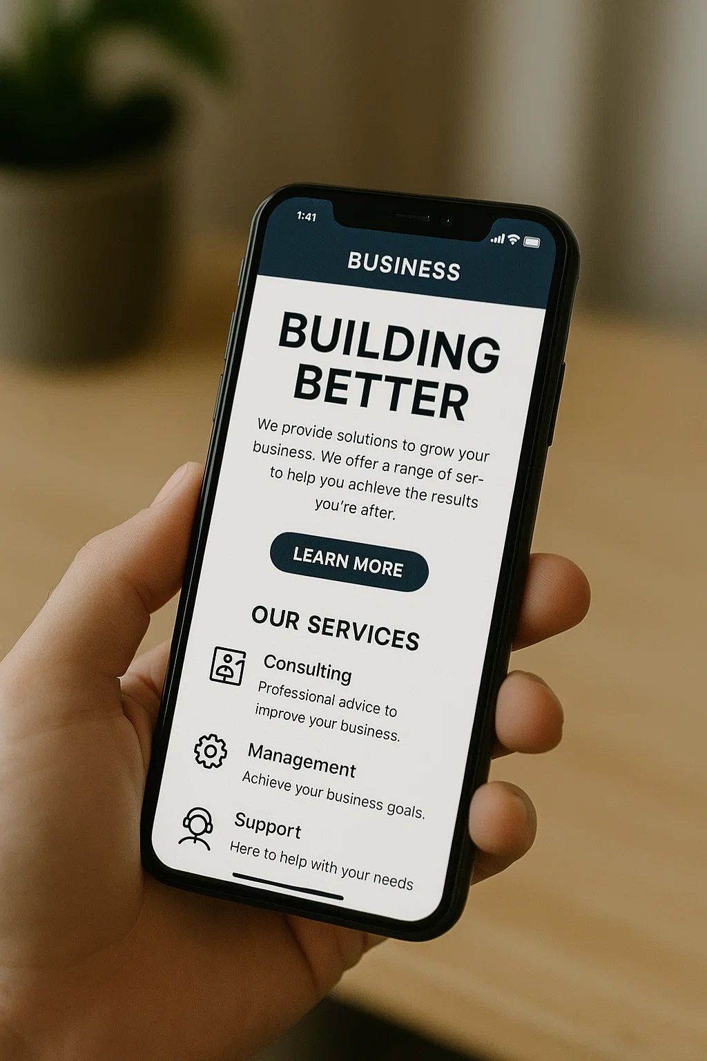 Mobile-friendly small business website design displayed on a smartphone screen