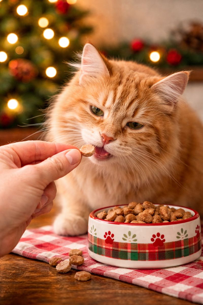 Cat eating a safe holiday treat.