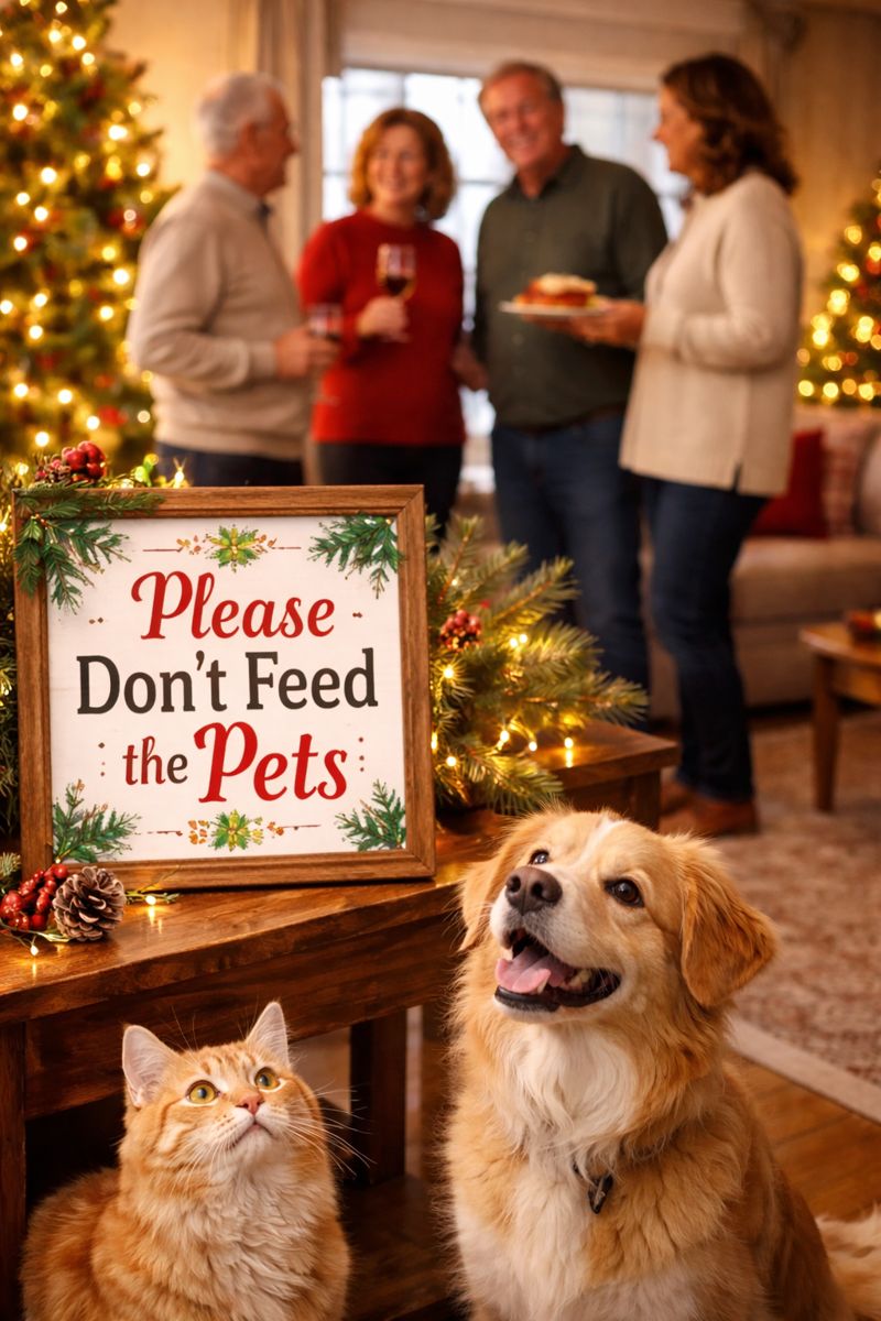 Reminder sign asking guests not to feed pets.