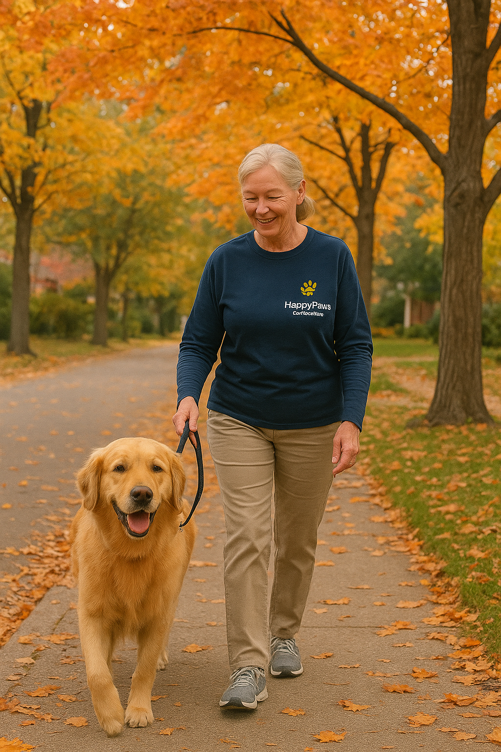 Burlington dog walker giving one-on-one walk on quiet sidewalk | Happy Paws Burlington