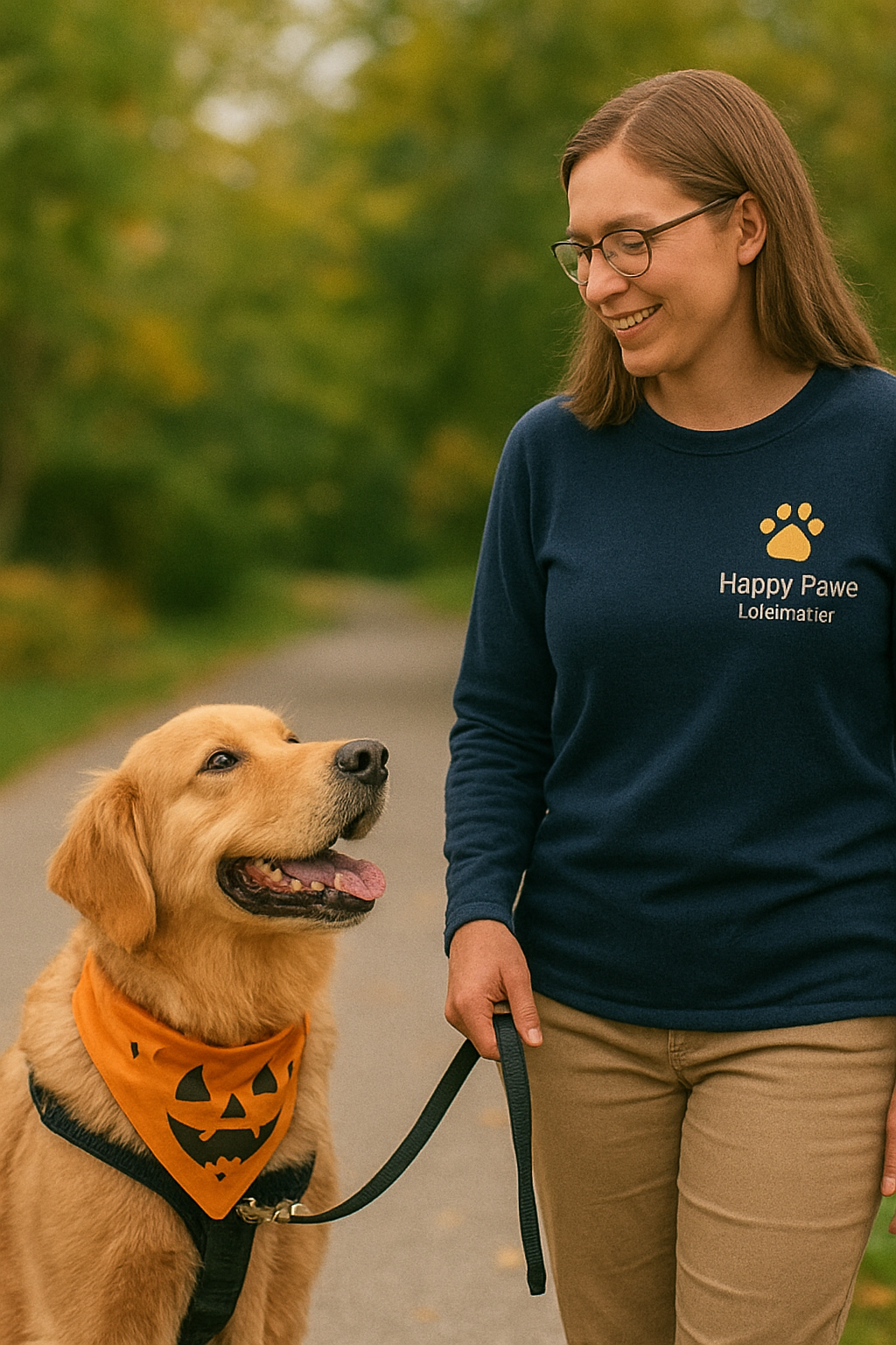 Dog bonding with walker during Burlington one-on-one walk