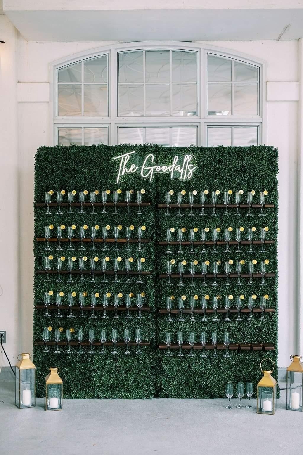 2 champagne walls at a wedding reception at the La Salle Banquet Center in Burlington