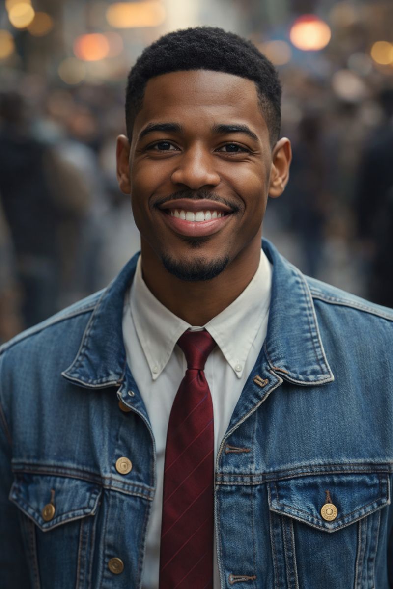 a man in a denim jacket and tie dye dyed denim jacket