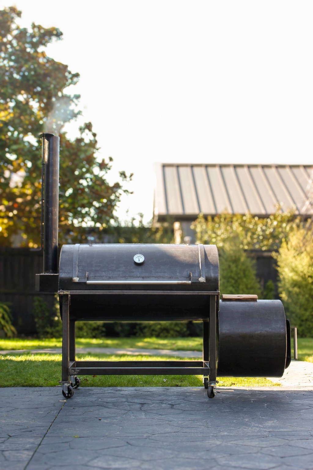 large offset smoker that was custom made by rawsteelco