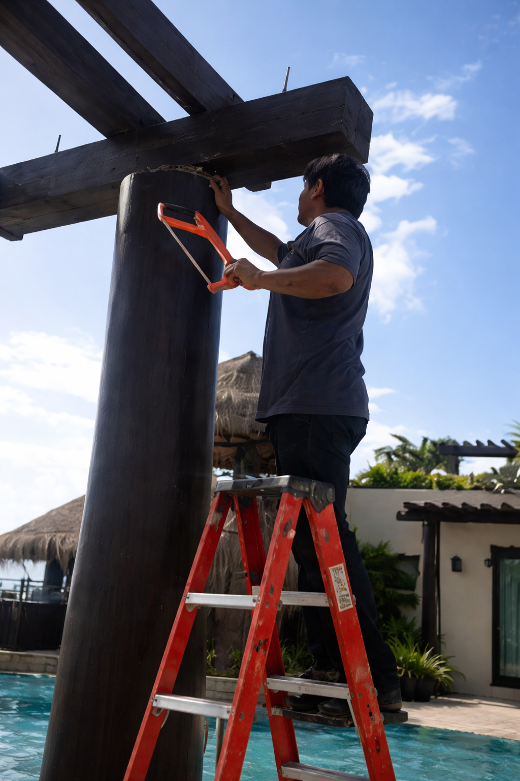 Columna de fibra de vidrio siendo cortada