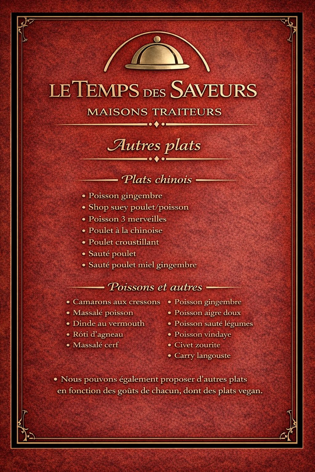 Menu plat traiteur Le Temps des Saveurs 2