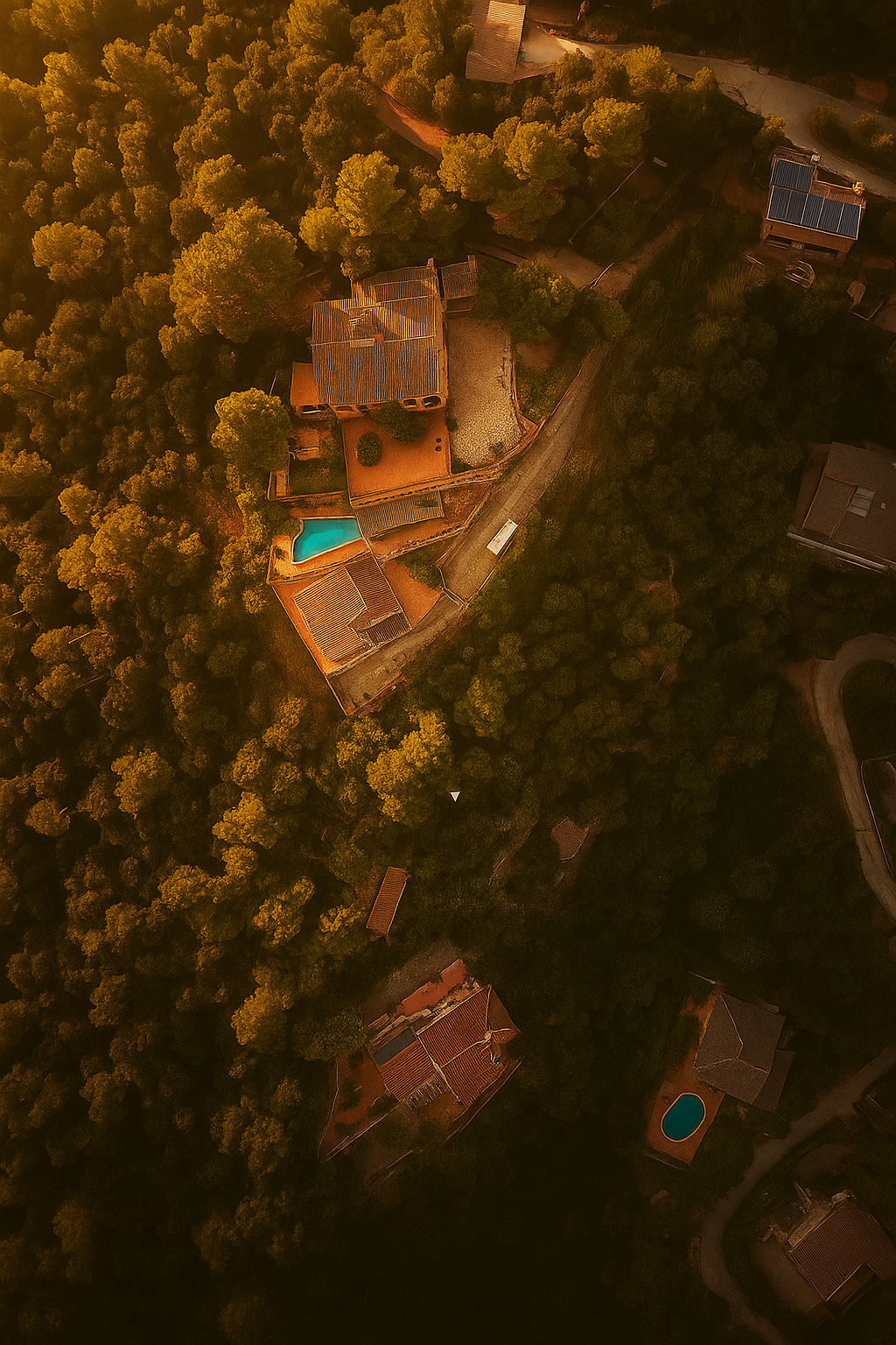 Aerial view of the luxury state of the countryhouse and the state in Barcelona