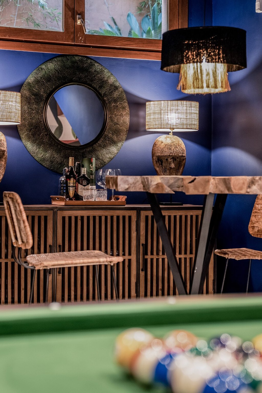 Games room and entertainment lounge with pool table at a luxury Marbella villa