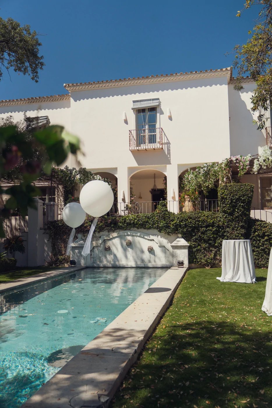 Villa facade with pool and garden at Finca Santa Katerina