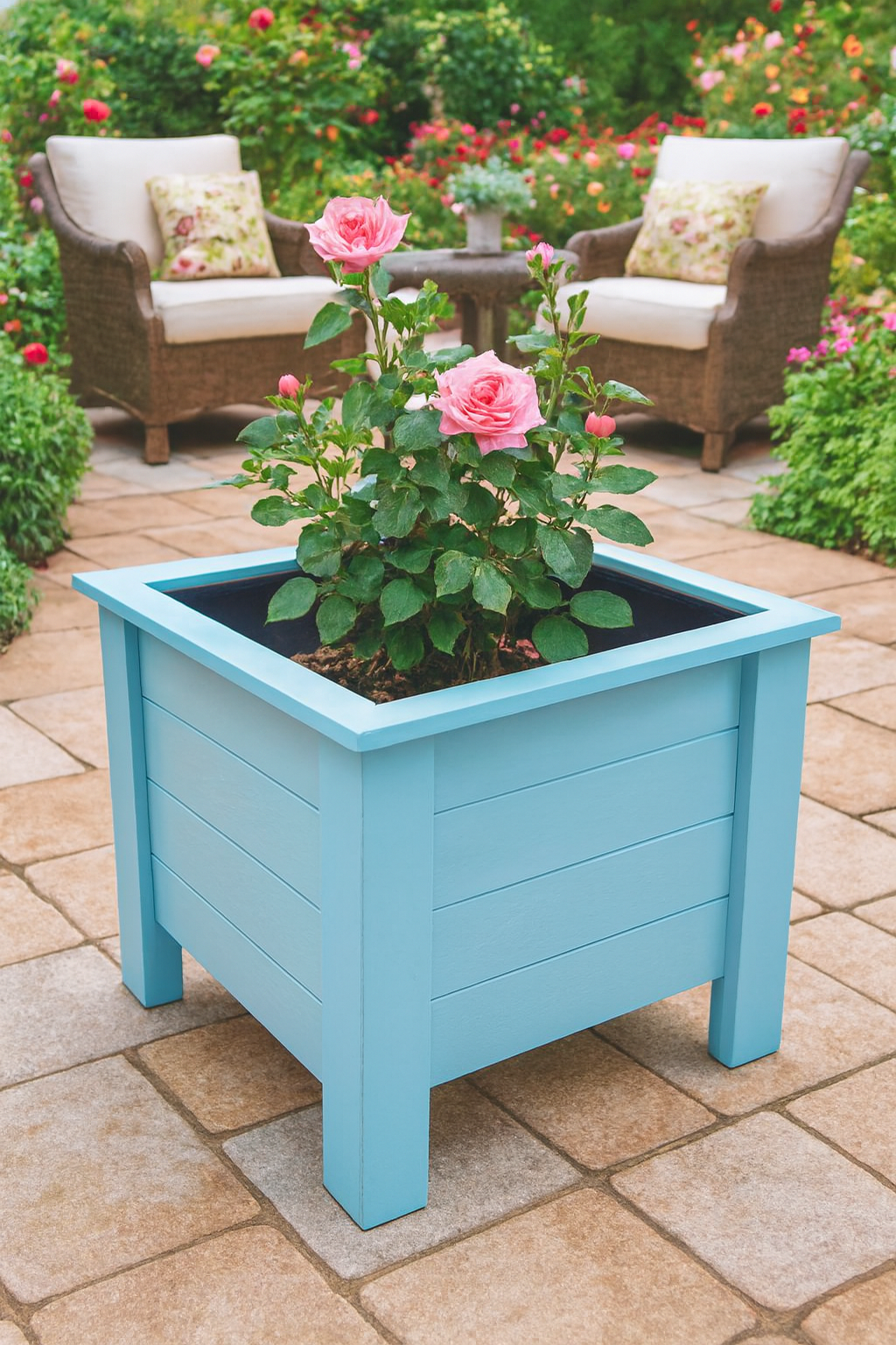 handmade planter box with rose plant box on legs aston made from wood quality plant box painted in blue colour garden decor