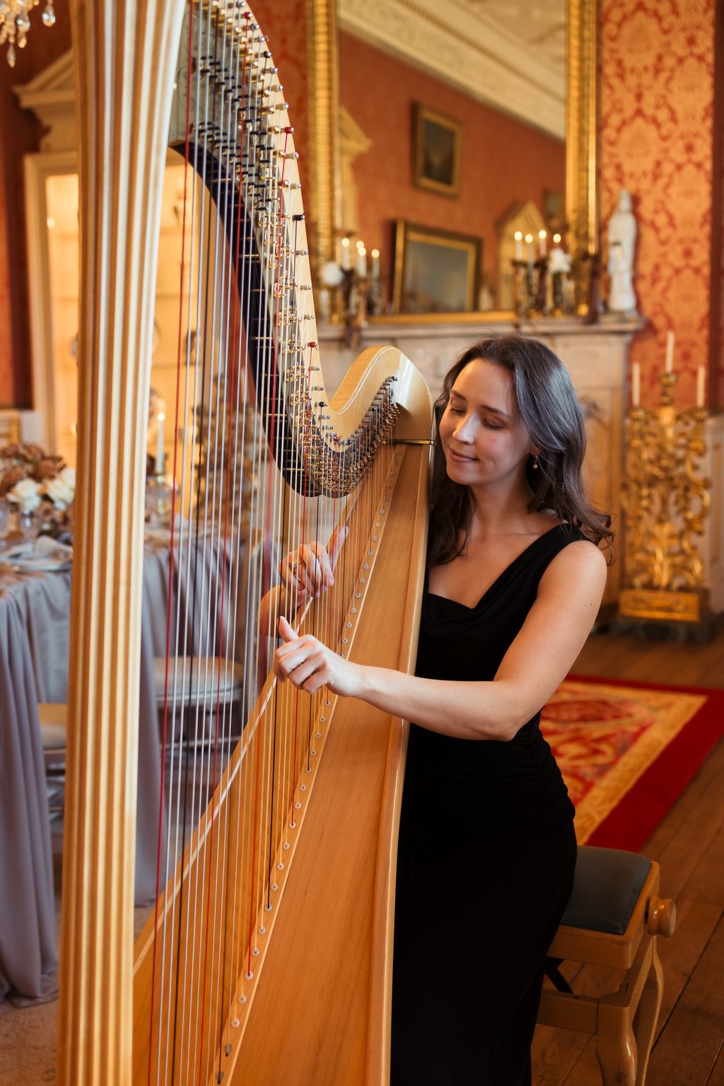 Elinor performing the harp