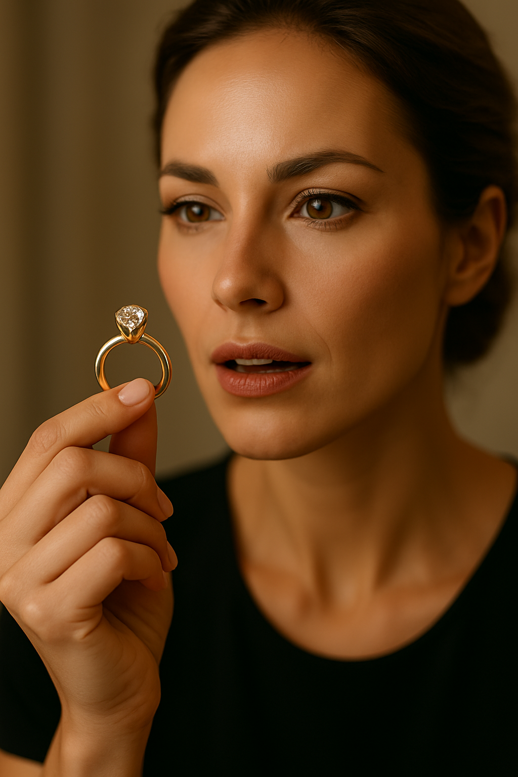 mujer mirando anillo