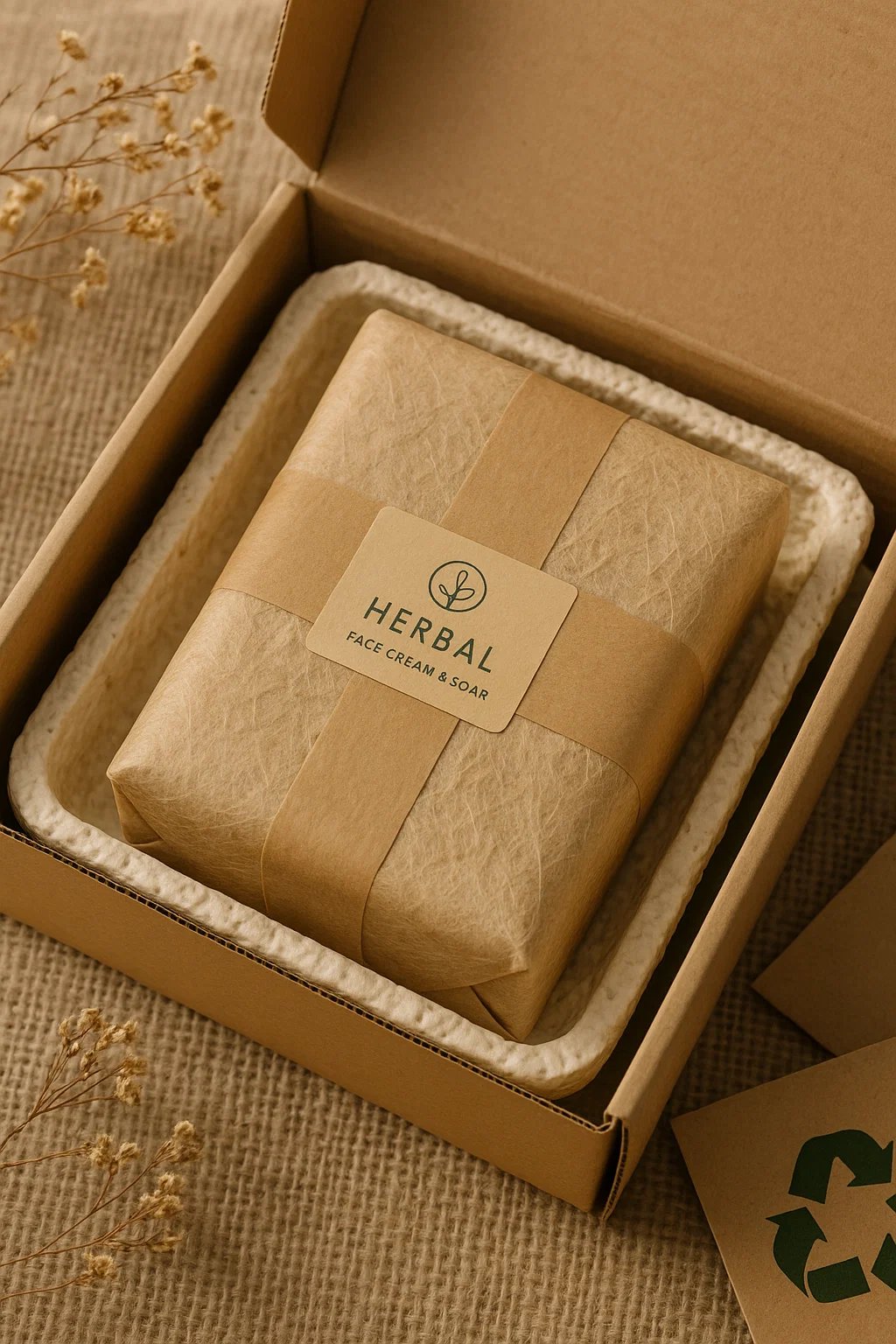 Eco-friendly mycelium packaging replacing plastic foam.
