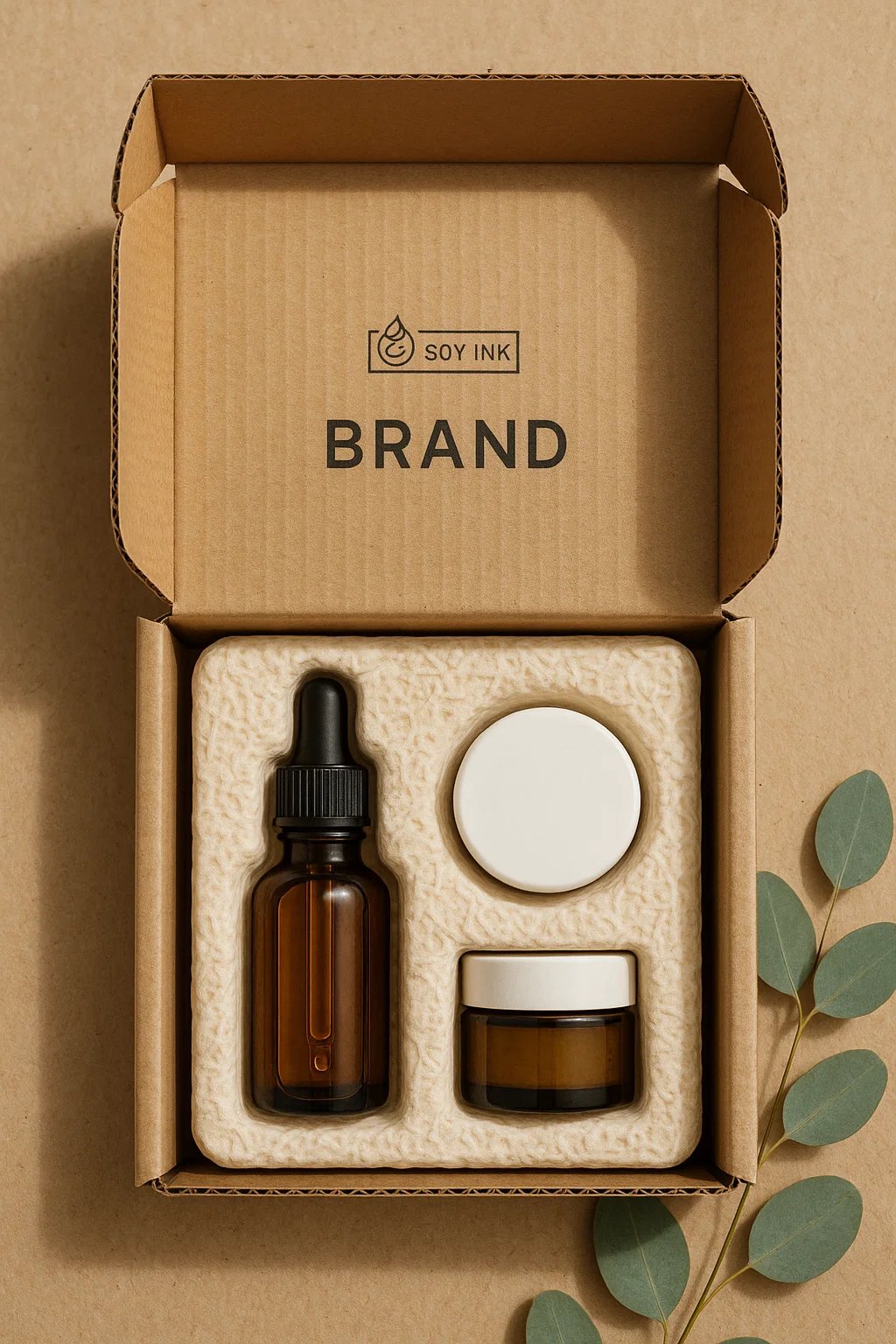 GrowPack mycelium packaging for cosmetics and consumer goods.