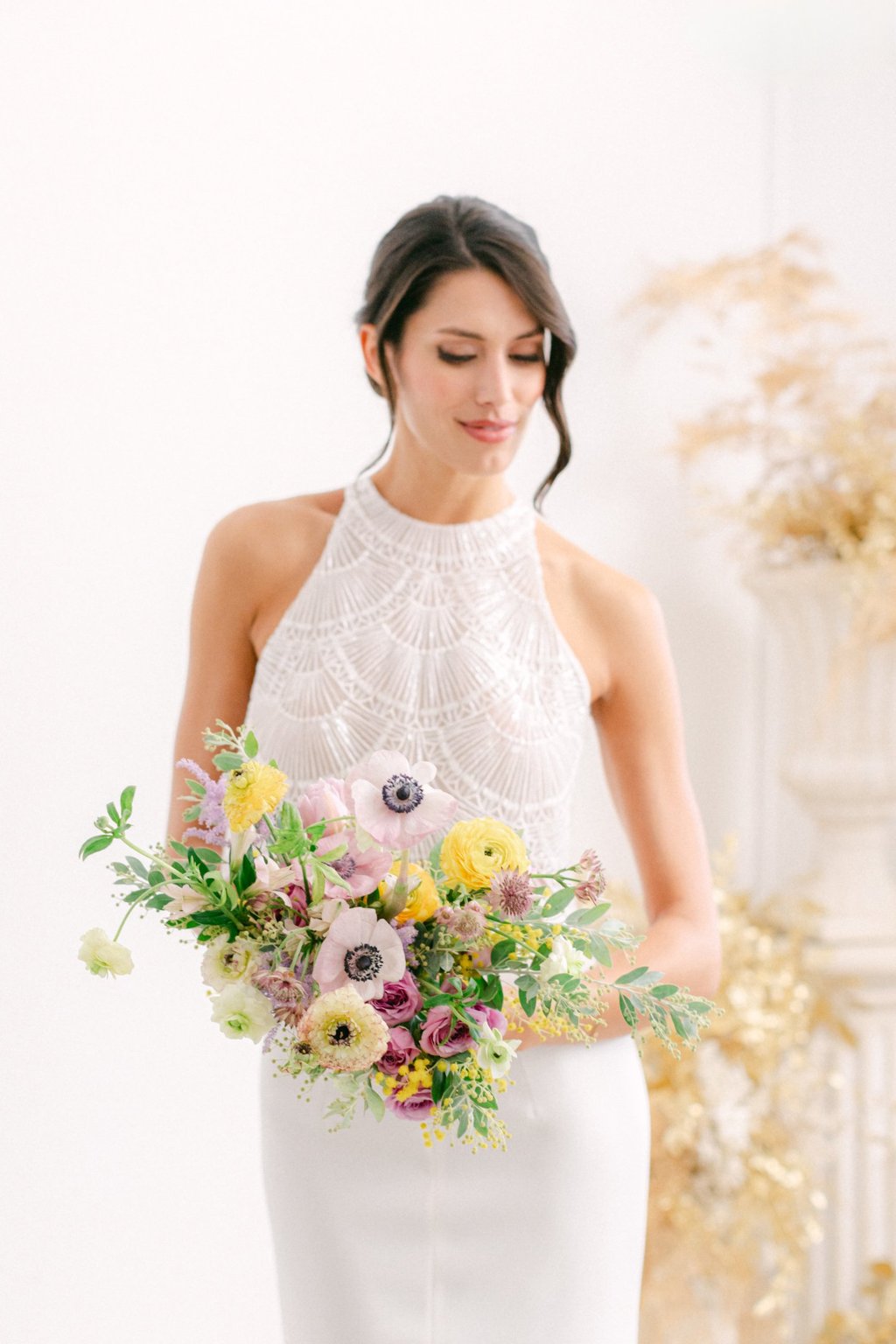 bouquet mariée fine art jaune mauve romantique