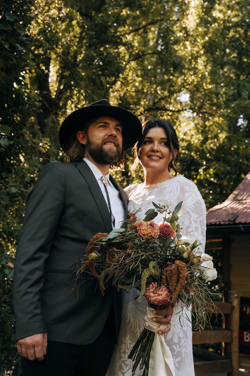 Wedding couple candid moment walking together outdoor