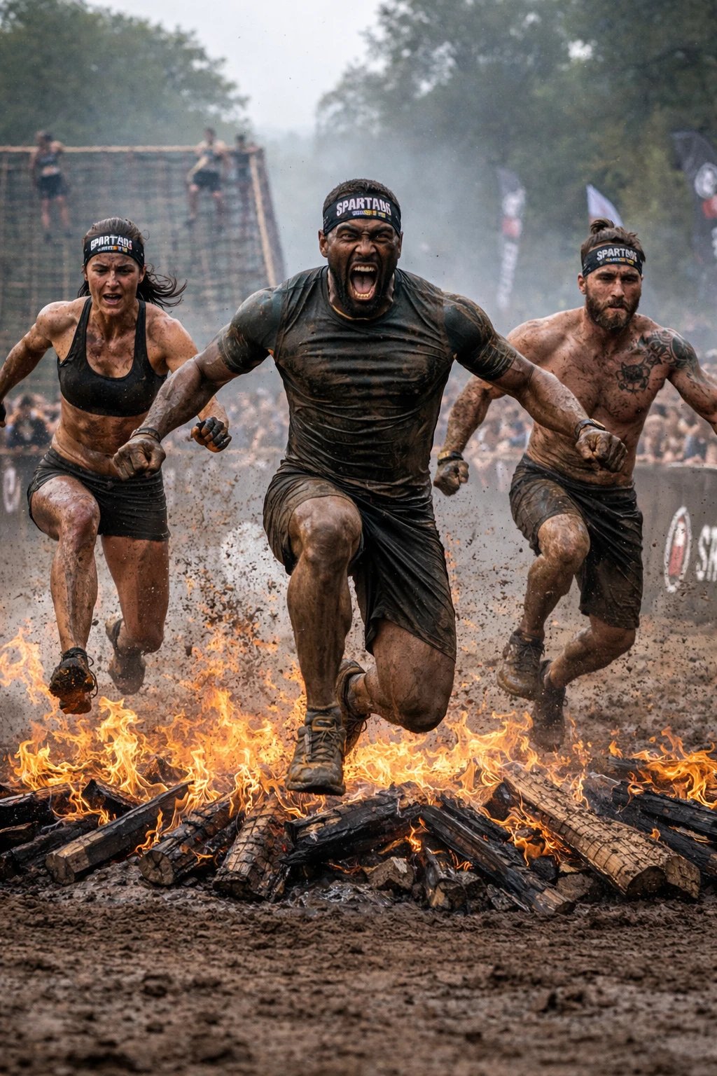 3 personas haciendo la spartan race