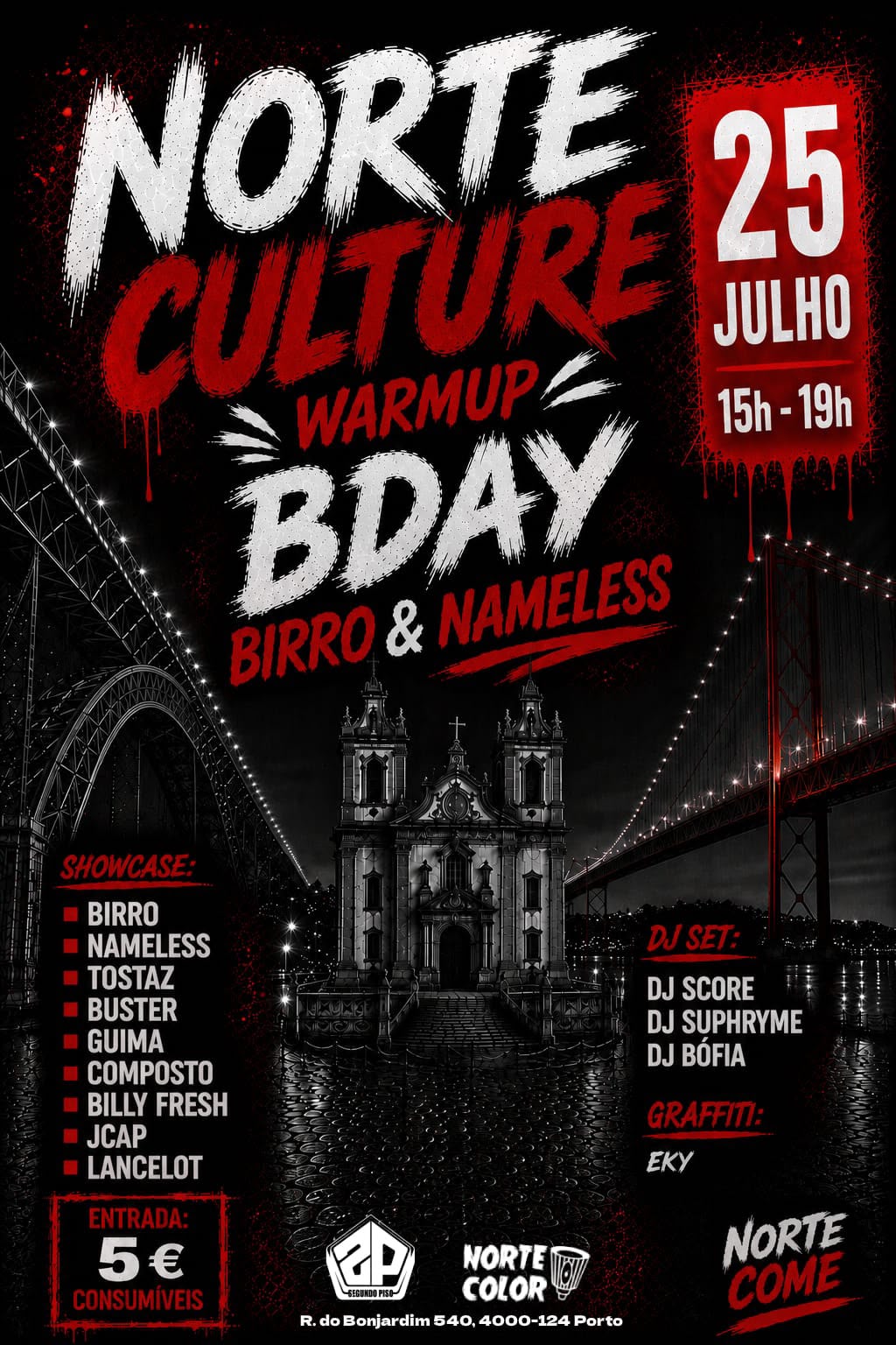 Cartaz do Norte Culture Warmup em celebração ao aniversário de Birro no Porto