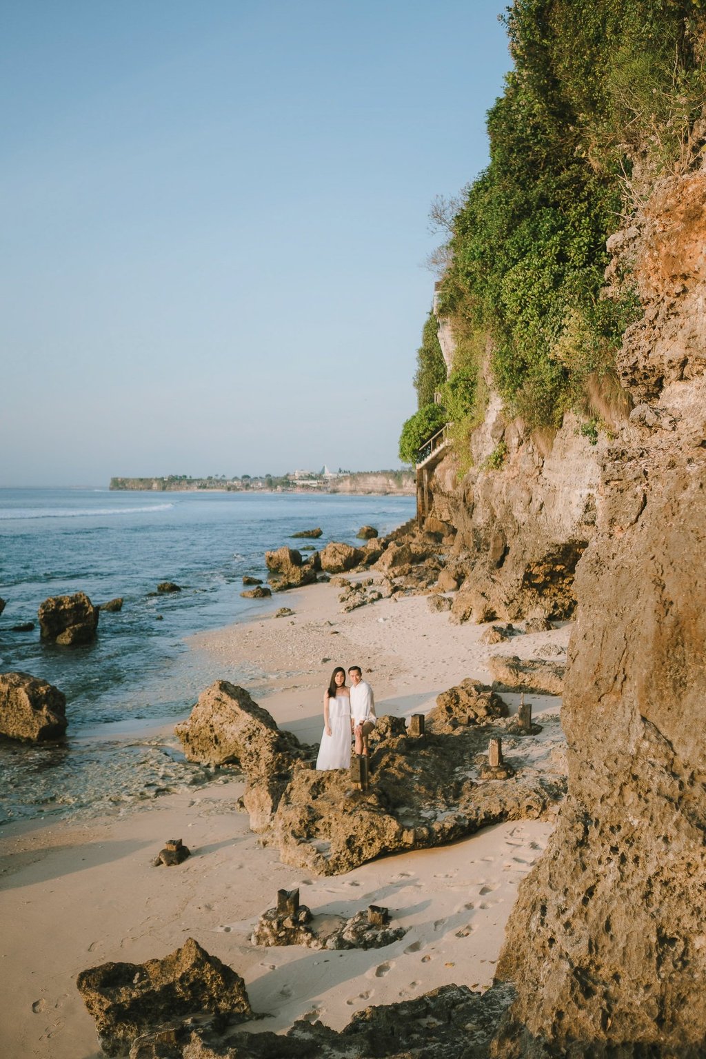 Wide cliff and beach view during a proposal photography session at Anantara Uluwatu Bali Resort.
