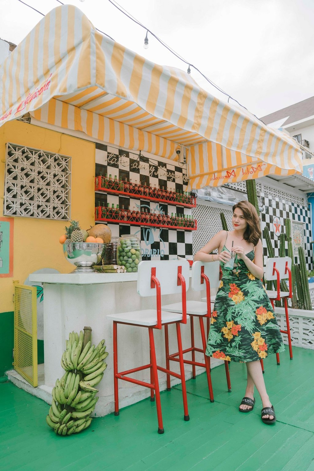 Portrait photography session at Motel Mexicola Seminyak Bali, vibrant lifestyle portrait in tropical setting