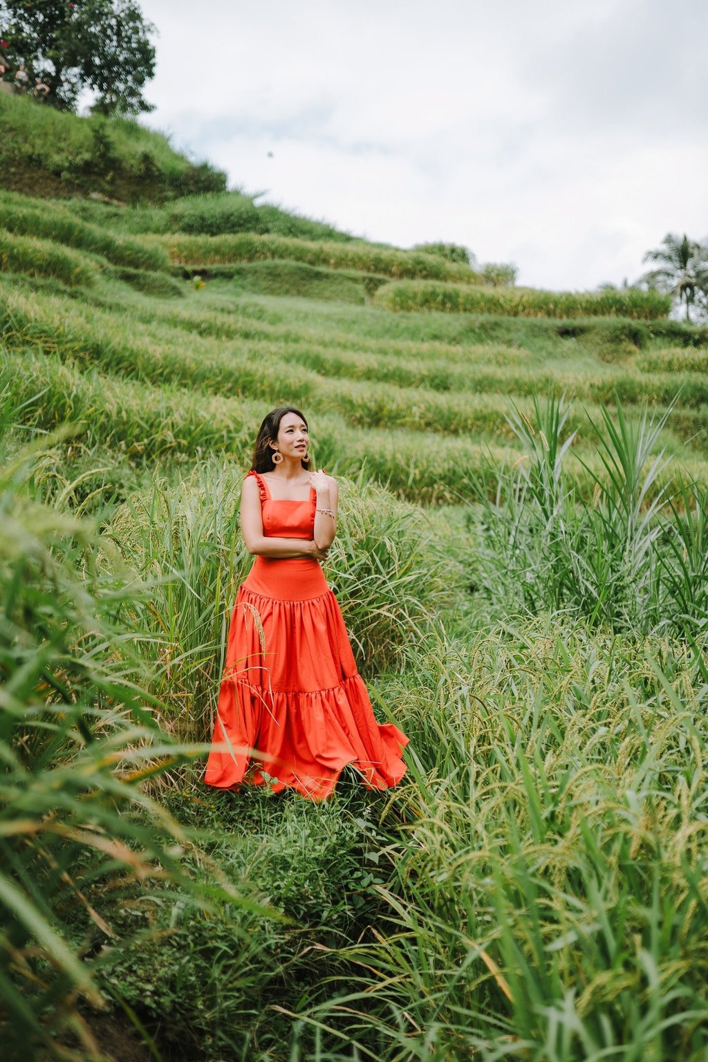 Artistic portrait in rice terrace landscape Tegalalang Ubud Bali