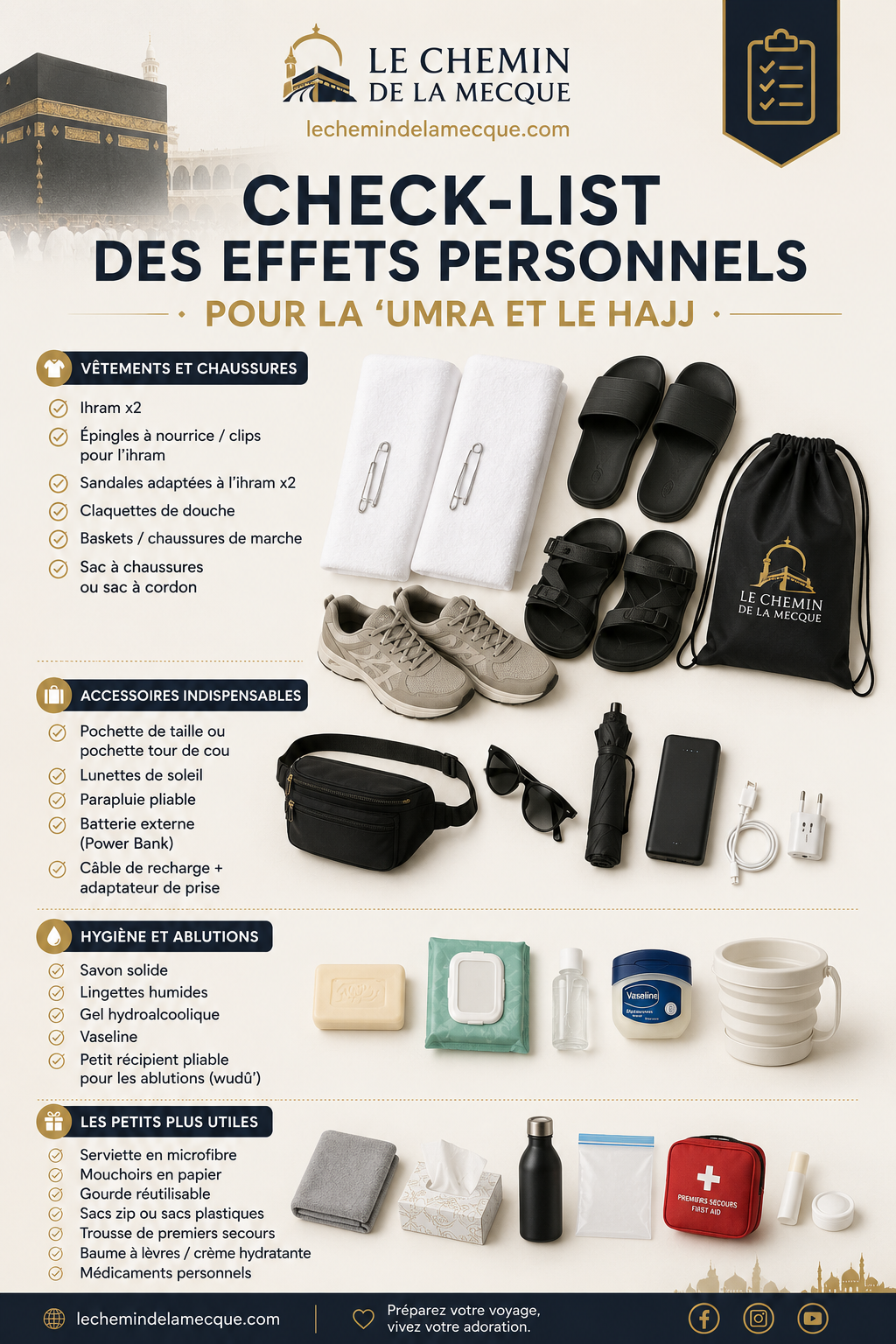 Check-list des effets personnels pour la ʿUmra et le Hajj