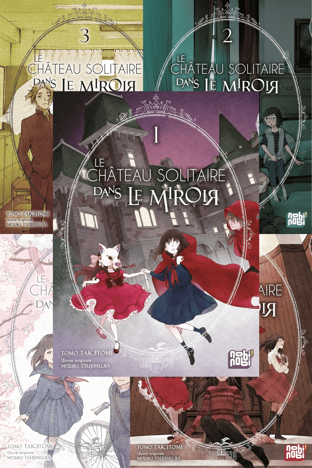 Premières de couverture des 5 tomes du manga Le château solitaire dans le miroir