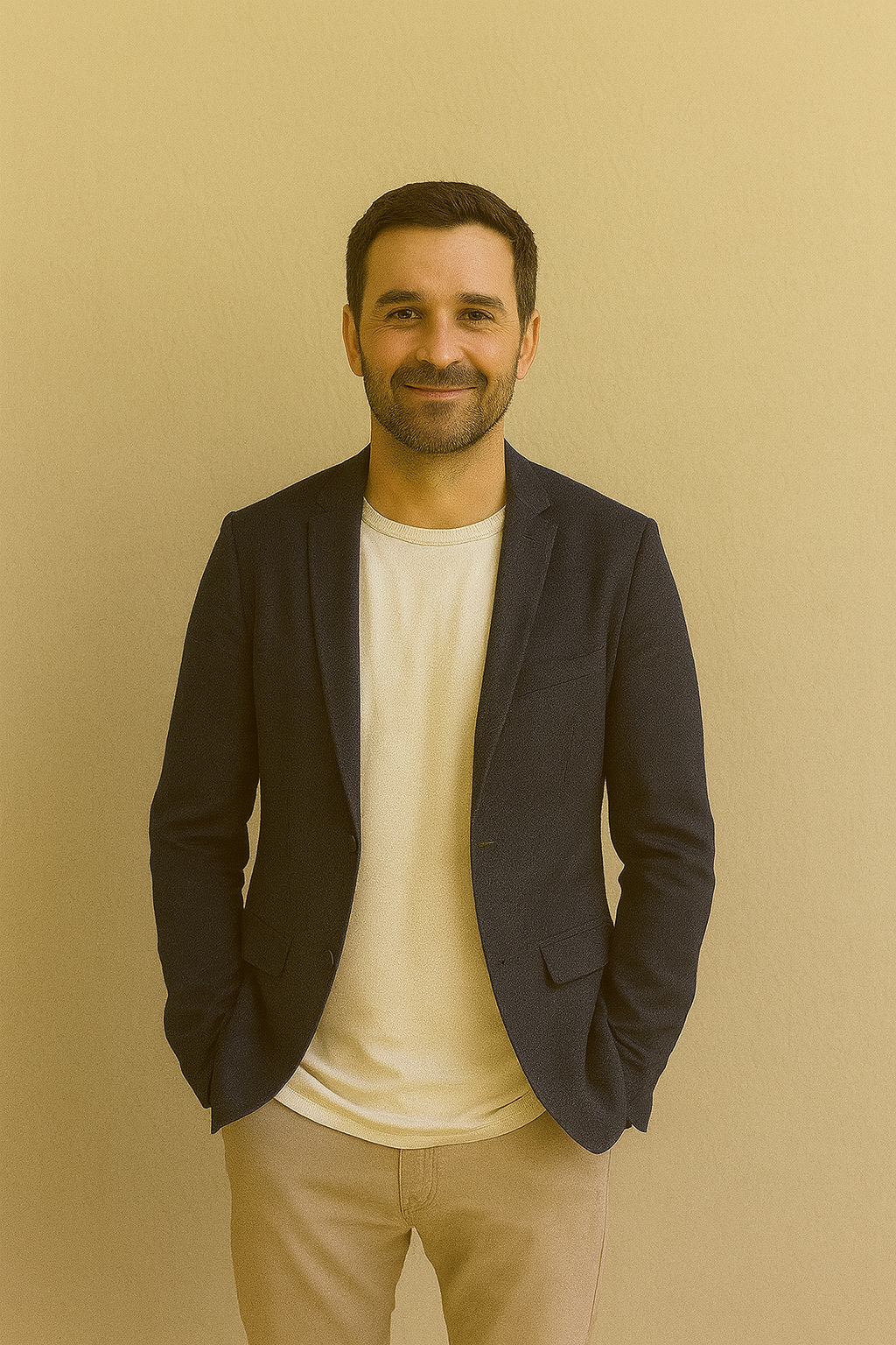 a man in a suit and white shirt