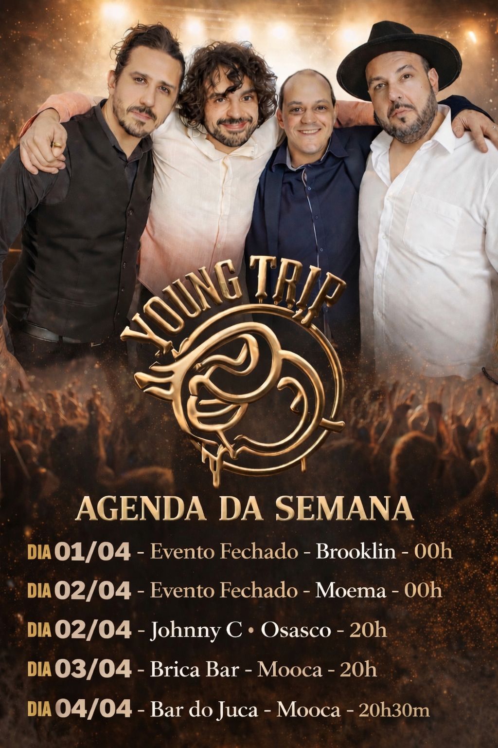 Agenda de shows da banda Young Trip com apresentações de rock ao vivo em São Paulo