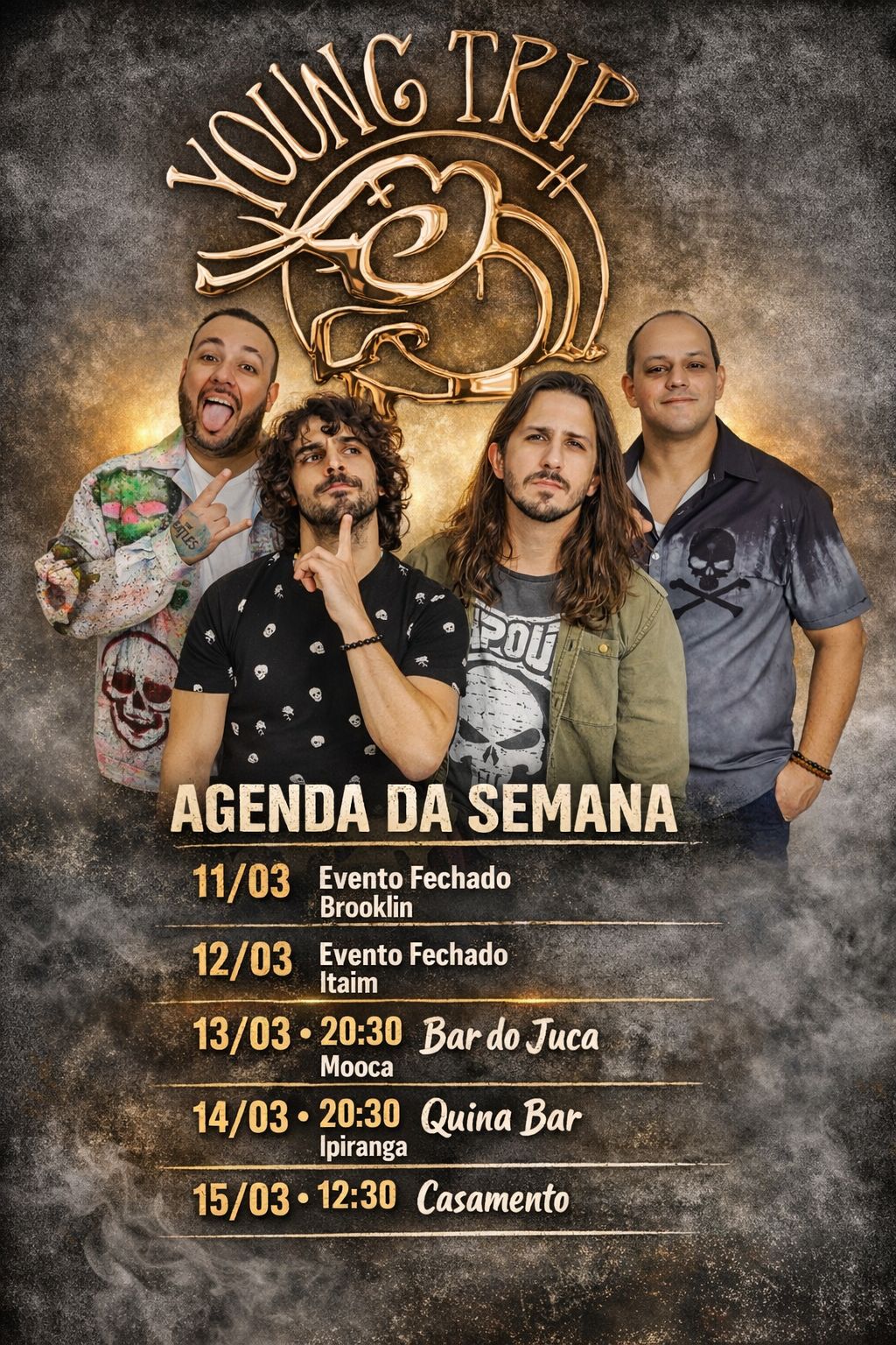 Agenda de shows da banda Young Trip com apresentações de rock ao vivo em São Paulo