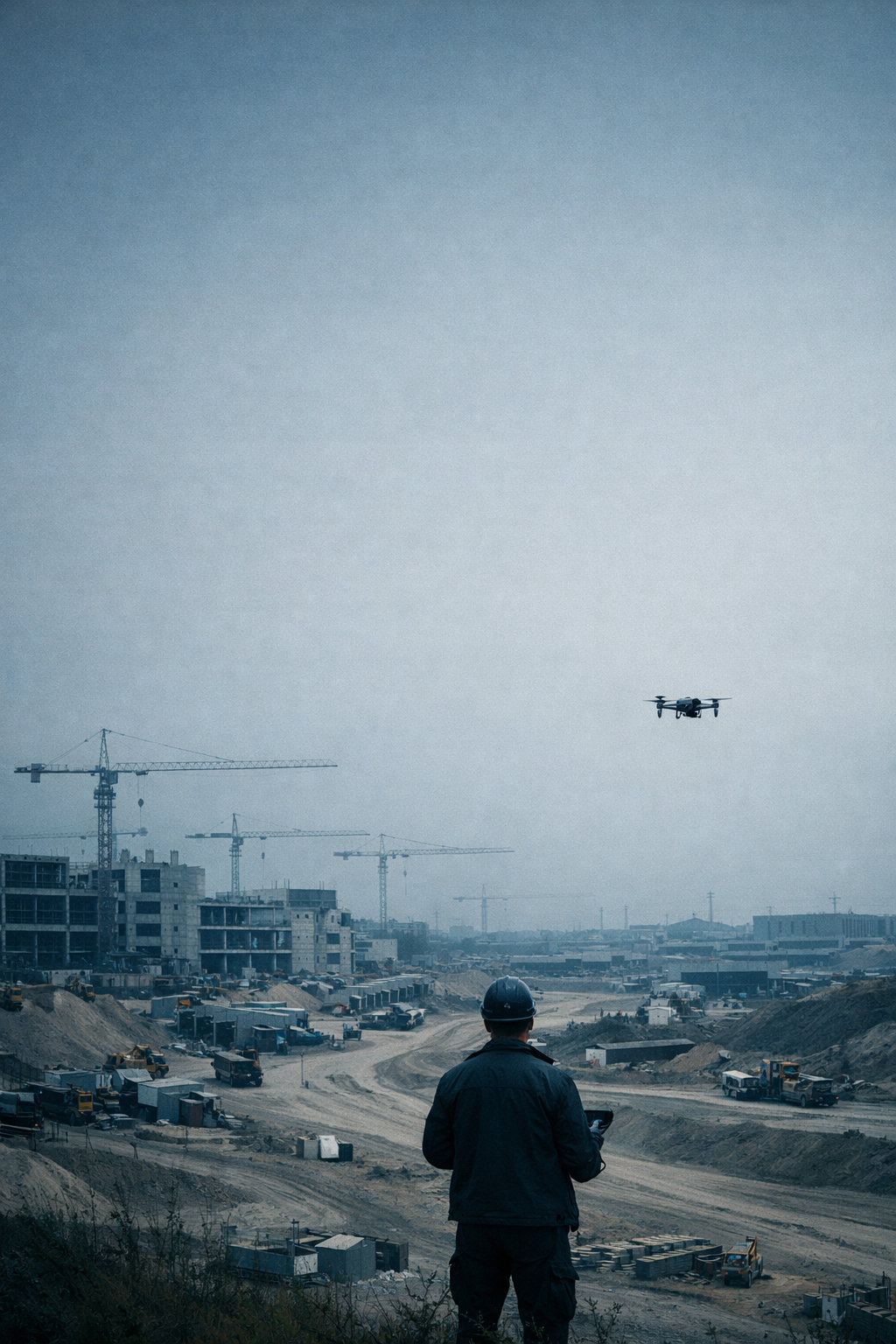 Professional drone operator conducting a commercial inspection on a construction site