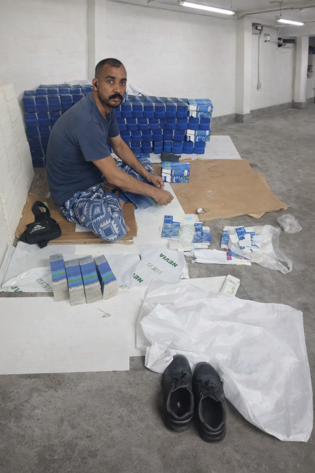 manual box pasting setup for hand bags, special boxes and fancy packaging hand pasting. paindi jorae