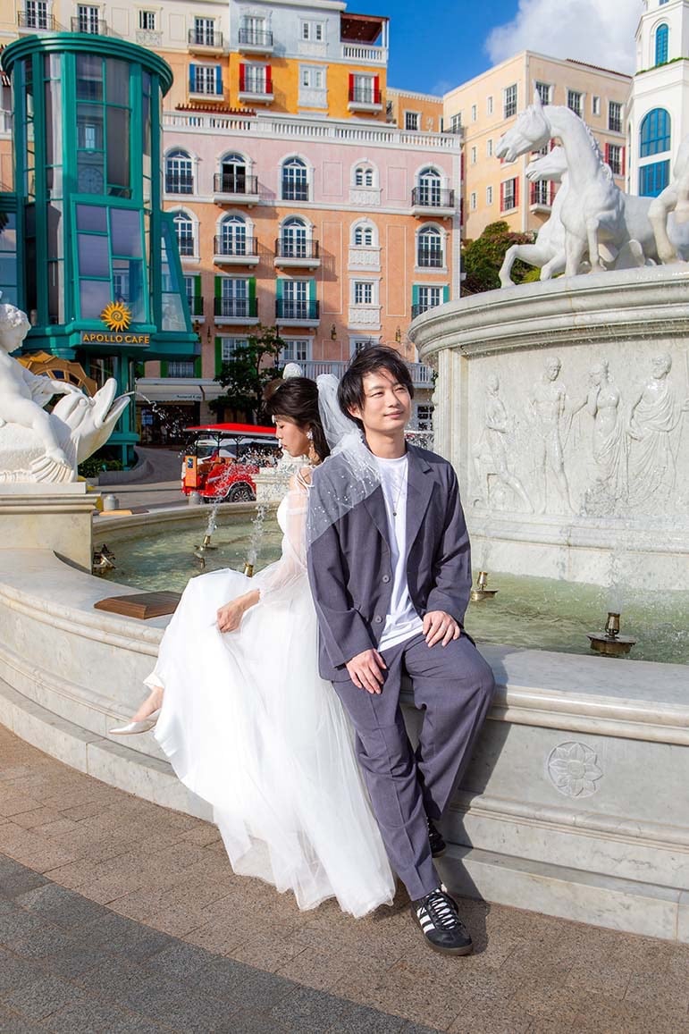 Pre-wedding couple at King of the Sun Square, Sunset Town, Phu Quoc — photo walk session by Natali Stelmakh