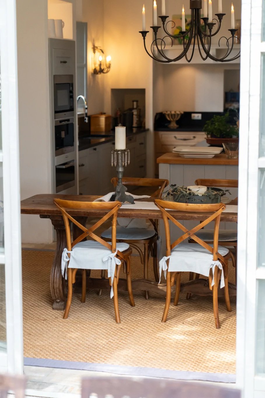 Rustic kitchen dining table at Finca Santa Katerina