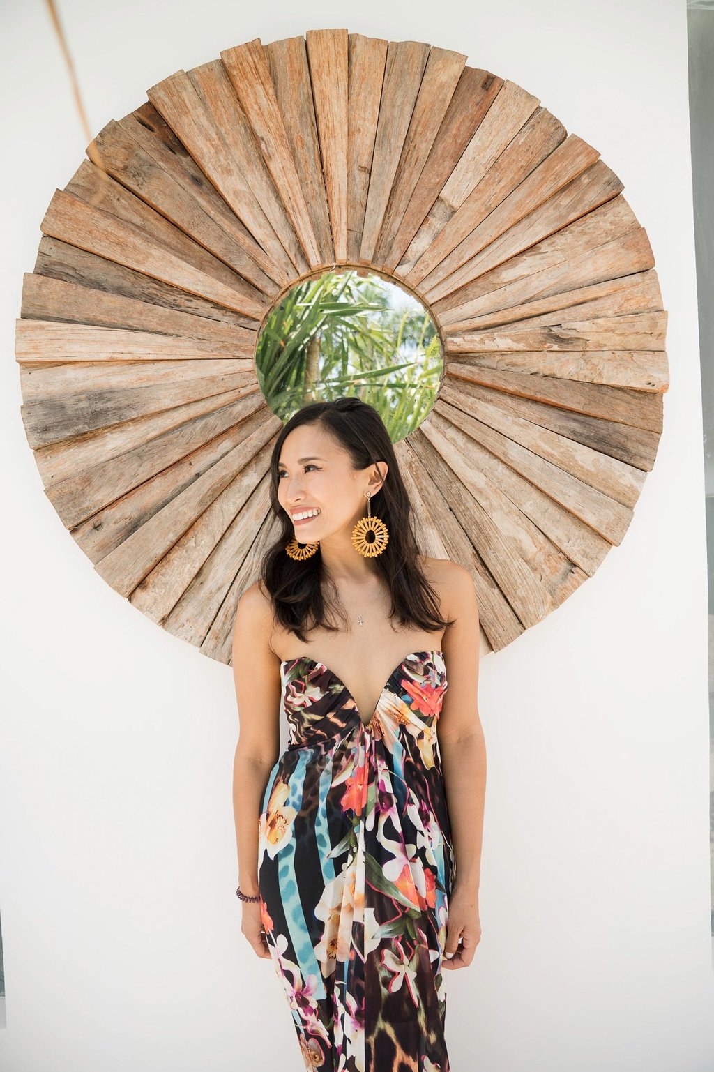 Regina portrait with tropical decor during bridal party celebration in Seminyak Bali