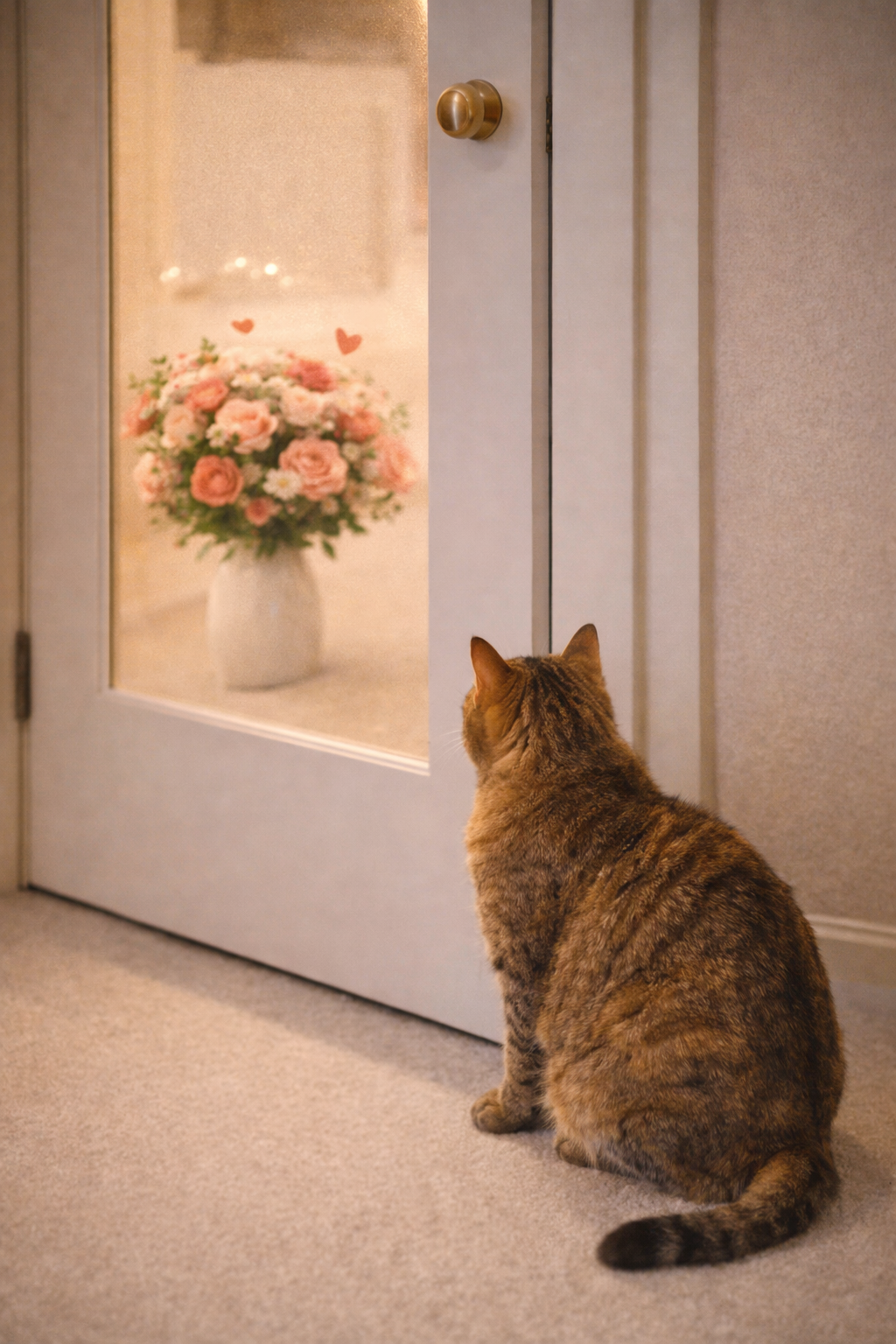 Flowers kept safely away from cat