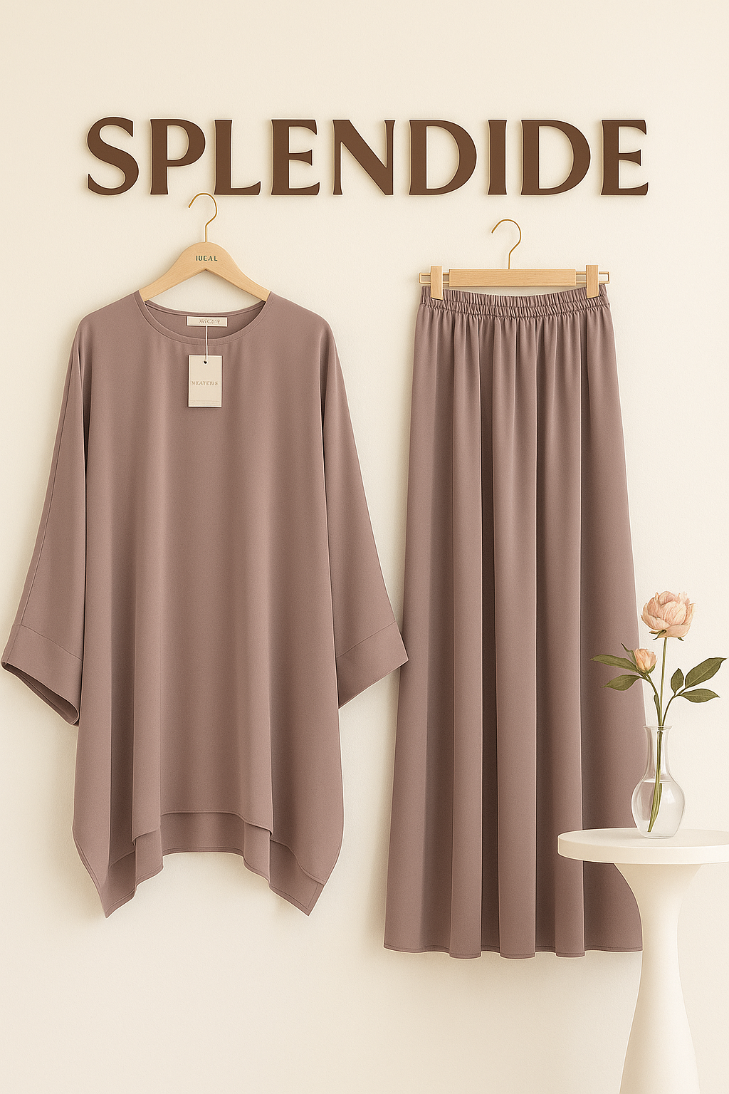Ensemble Haut large 3/4 avec jupe simple.