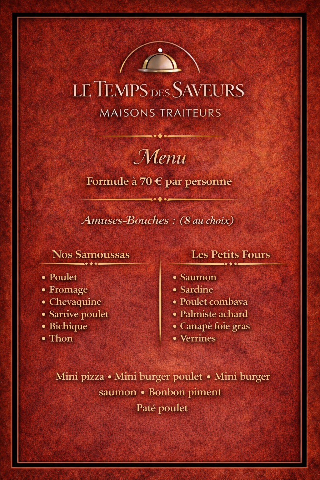 Menu amuses bouche traiteur Le Temps des Saveurs